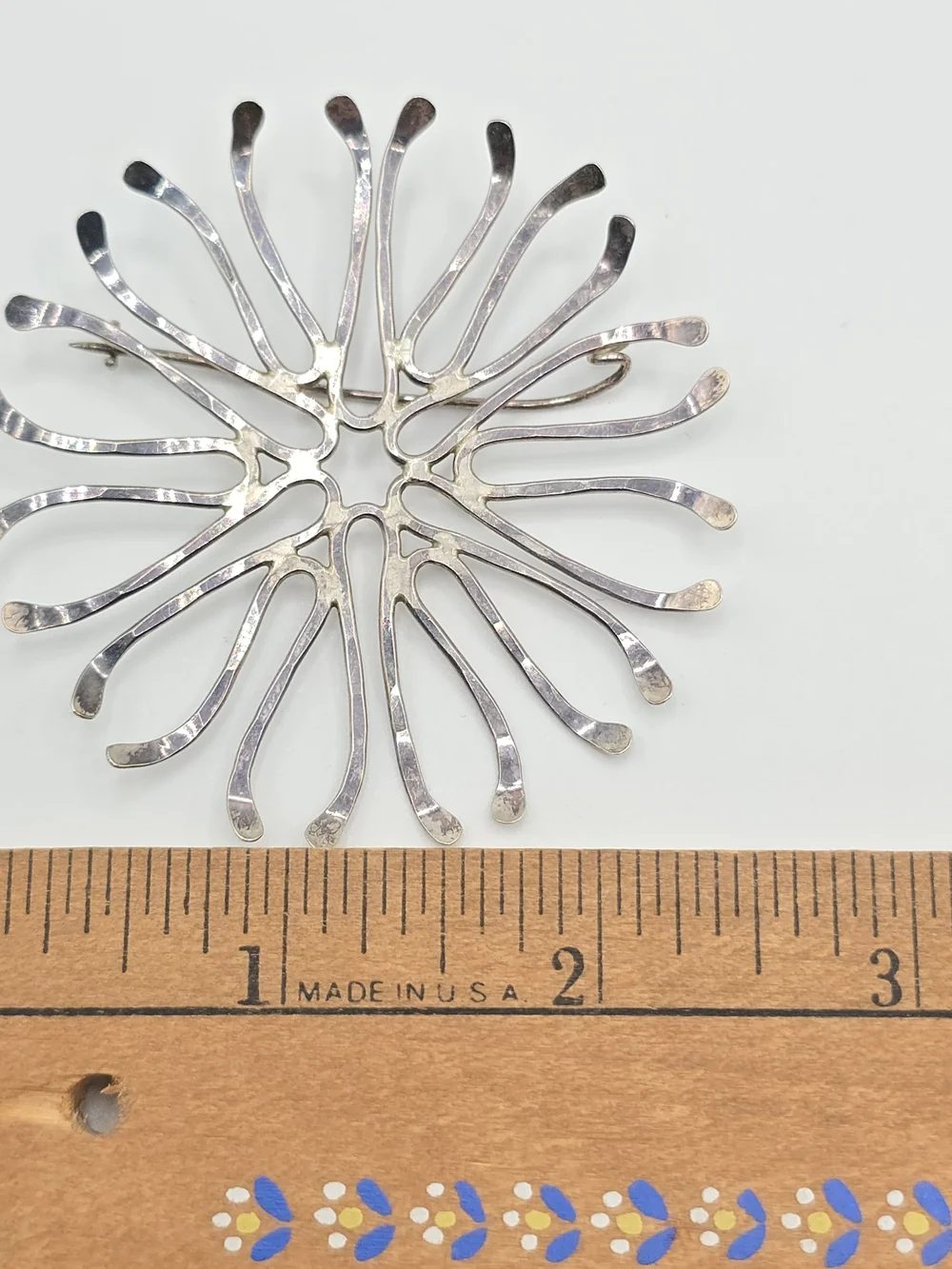 VTG Abstract Starburst Brooch Modernist Pin Silver Tone Handmade 2.5
